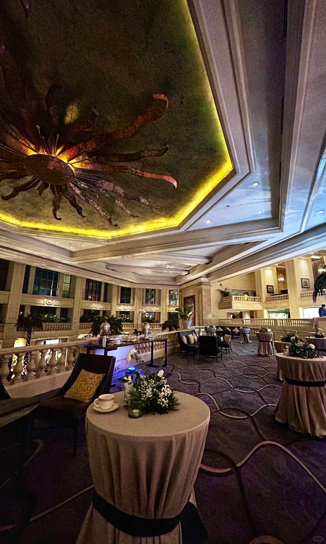 Manila/Luzon-The medieval lobby of the Peninsula Hotel in Manila, with music playing on weekends