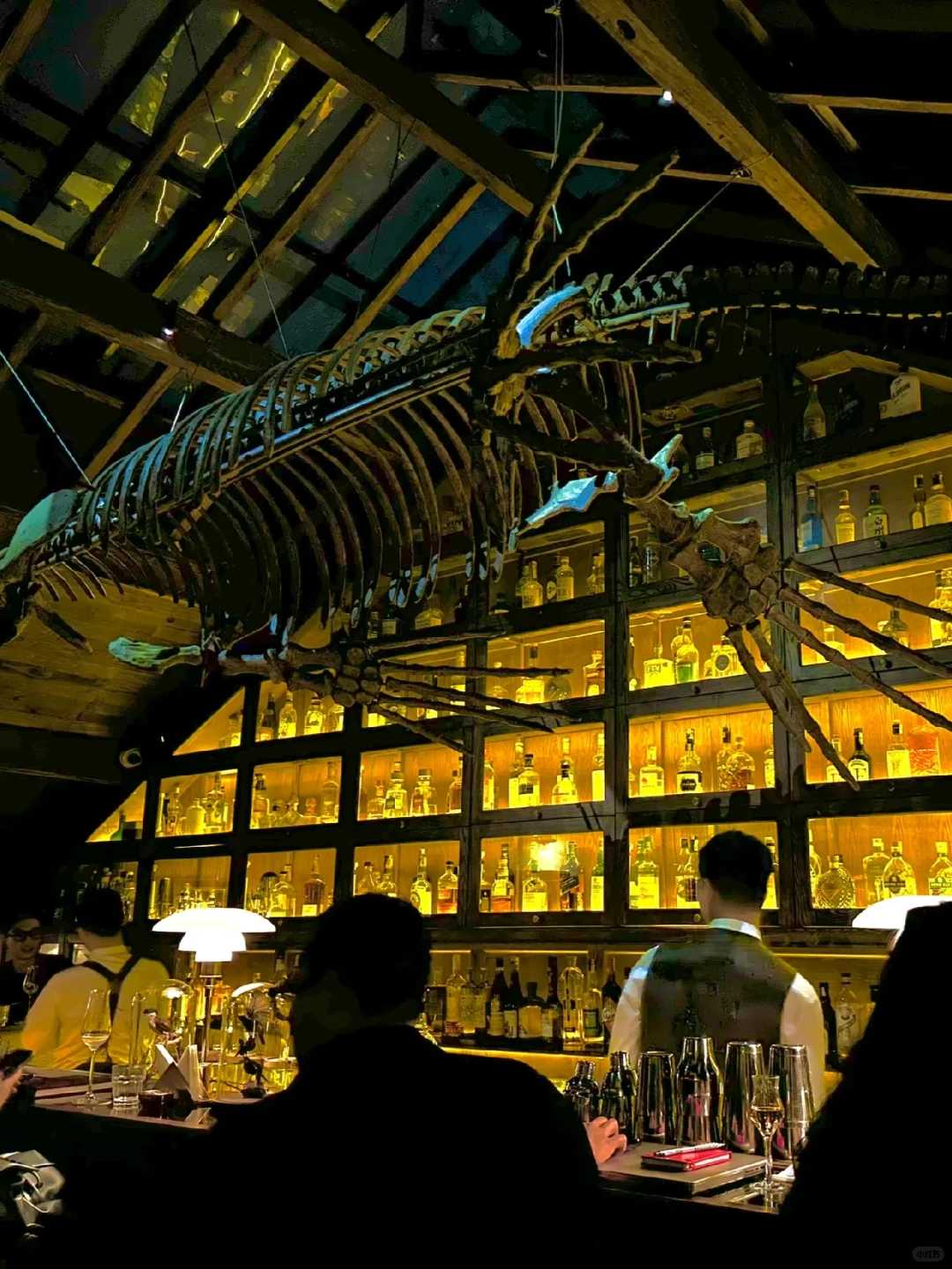 Hanoi-The Haflington cocktail bar in Hanoi, with a dinosaur skeleton hanging from the roof