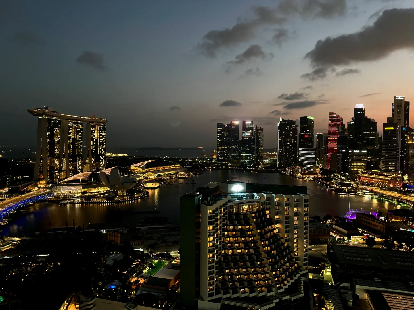 Singapore-The view from the balcony of the Pan Pacific Hotel in Marina Bay amazed me