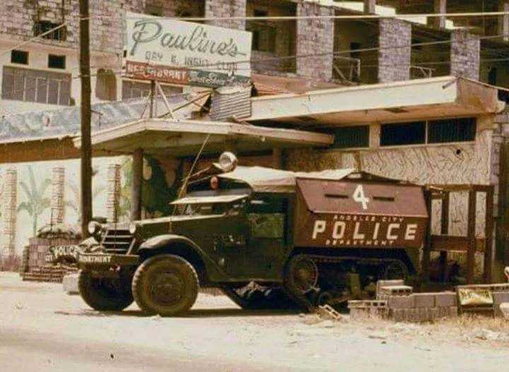 Clark/Angel City-Angeles City Police Department, Philippines; Up-armored M3 Half-Track with visible vision and firing ports circa 1960's.