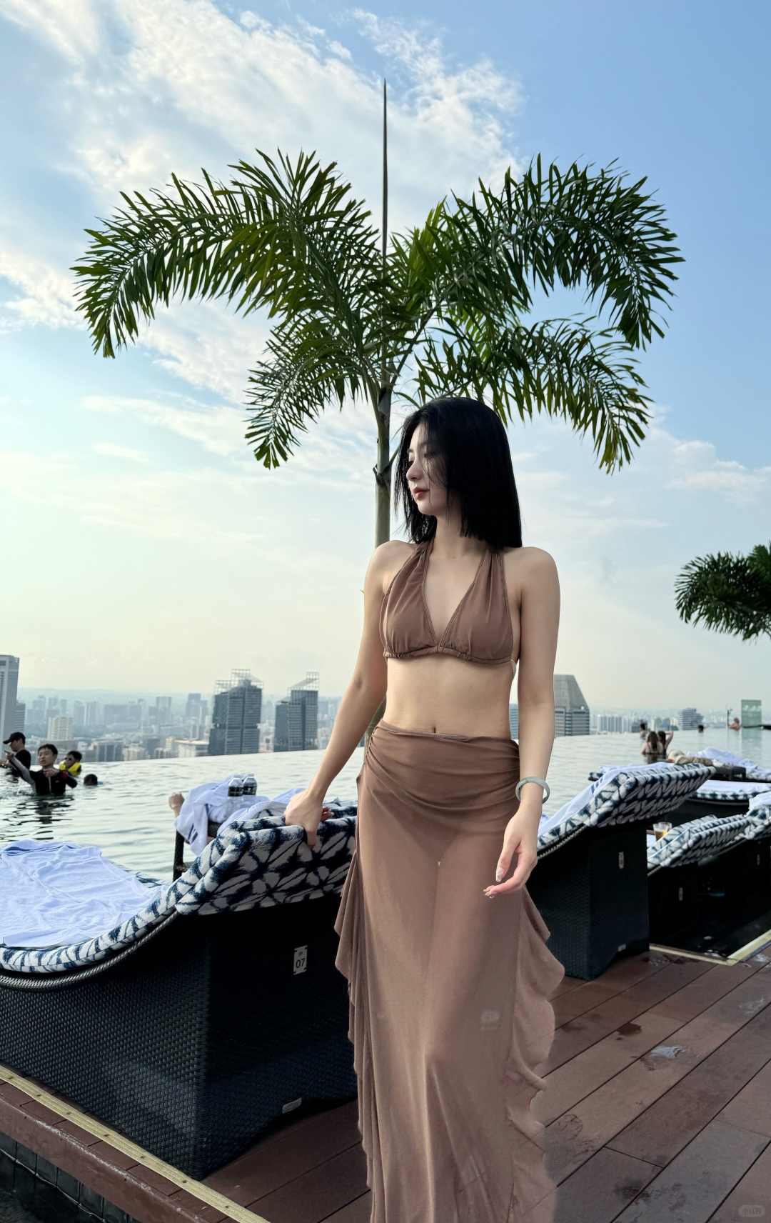 Singapore-The infinity pool at the Marina Bay Sands Hotel in Singapore offers a view of the sunset