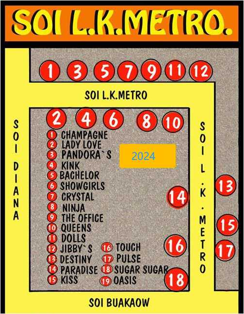 Pattaya-Soi LK Metro guide map🚨 of the second largest Agogo Bar concentration area in Pattaya’s red light district