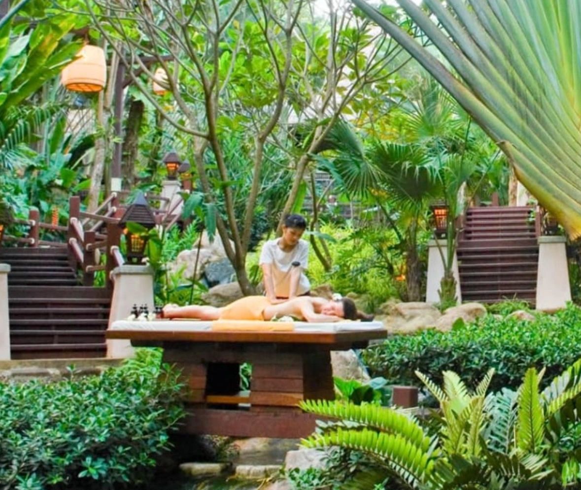 Krabi-Pimalai SPA, a small hotel in Krabi Island, enjoys a careful massage by a young Thai girl