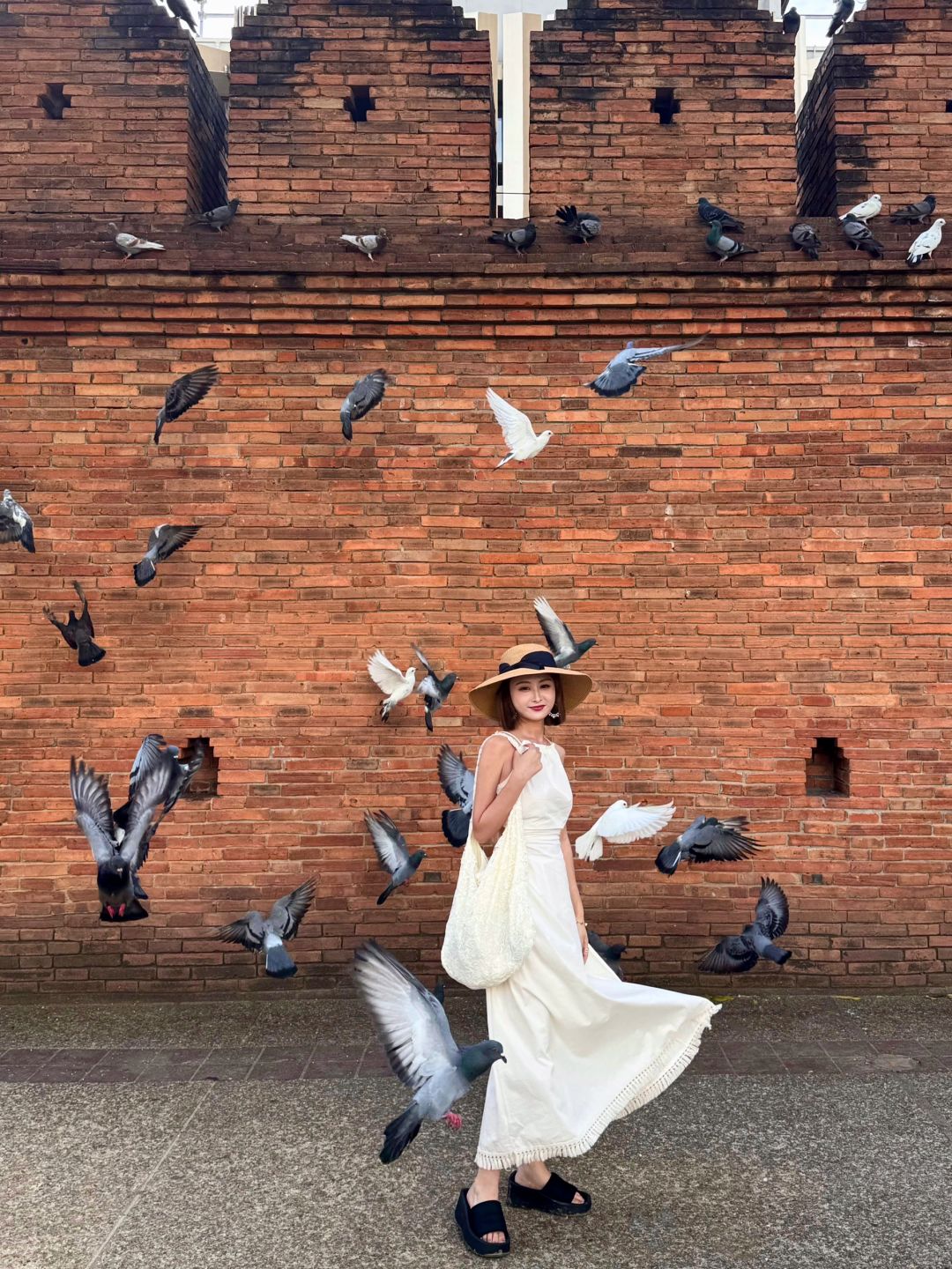 Chiang Mai-Slow life in Chiang Mai, Thailand, shopping at the Coconut Grove Market, feeding pigeons at Thapae Gate