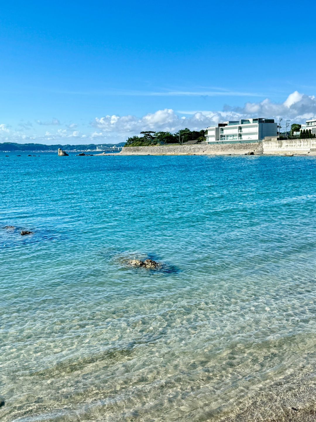 Tokyo-Zushi Beach on Miura Peninsula in Tokyo, clear sea, beautiful coconut trees and sunset