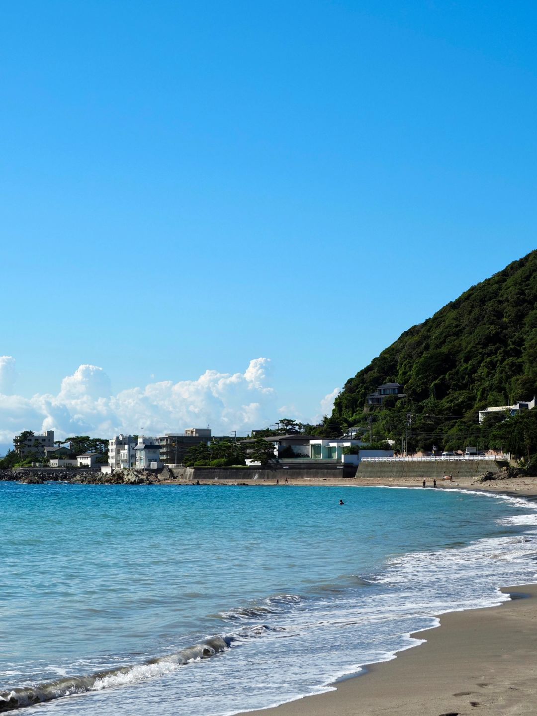 Tokyo-Zushi Beach on Miura Peninsula in Tokyo, clear sea, beautiful coconut trees and sunset