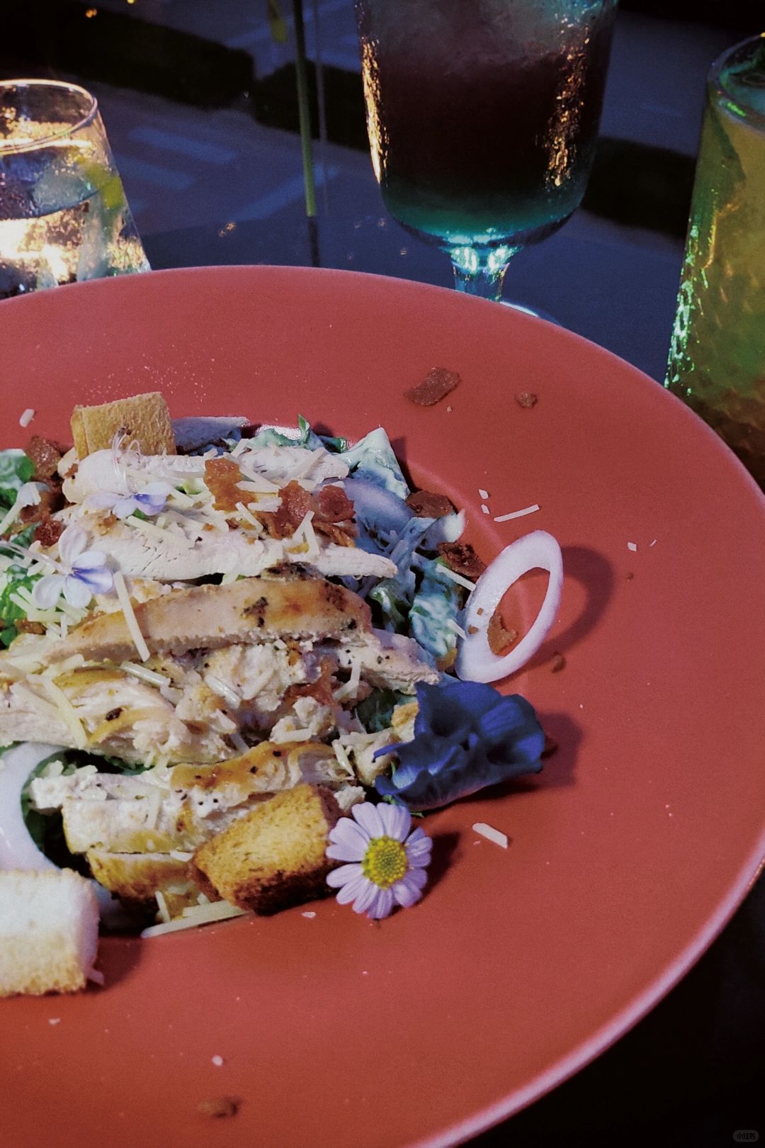 Hua Hin-Lost and Found Bar in Hua Hin, Thailand, three salads and four cocktails cost 1250 baht