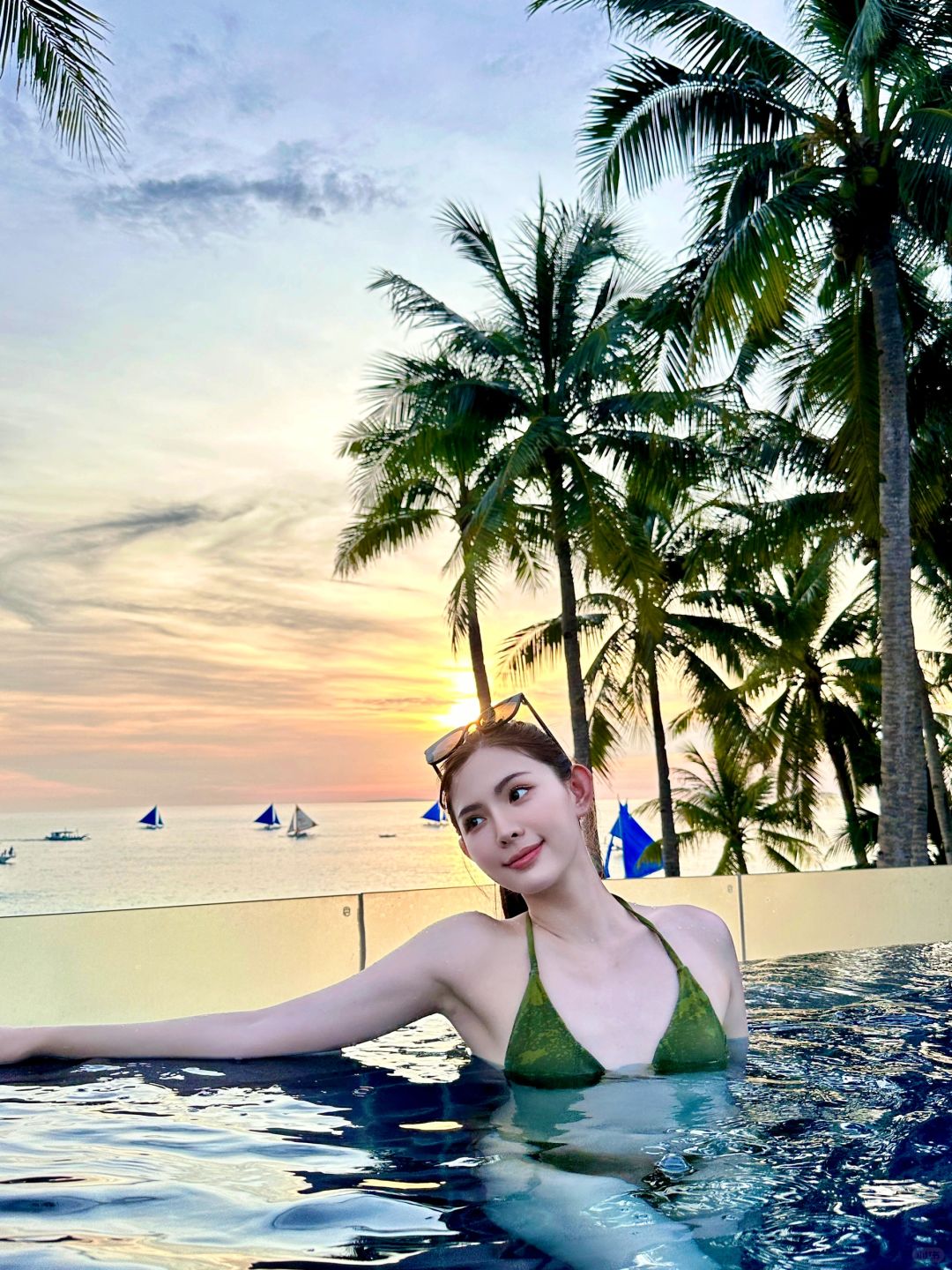 Boracay-Southeast Asian island style, outdoor pool bar on the third floor of Hannah Crystal Sands Hotel in Boracay