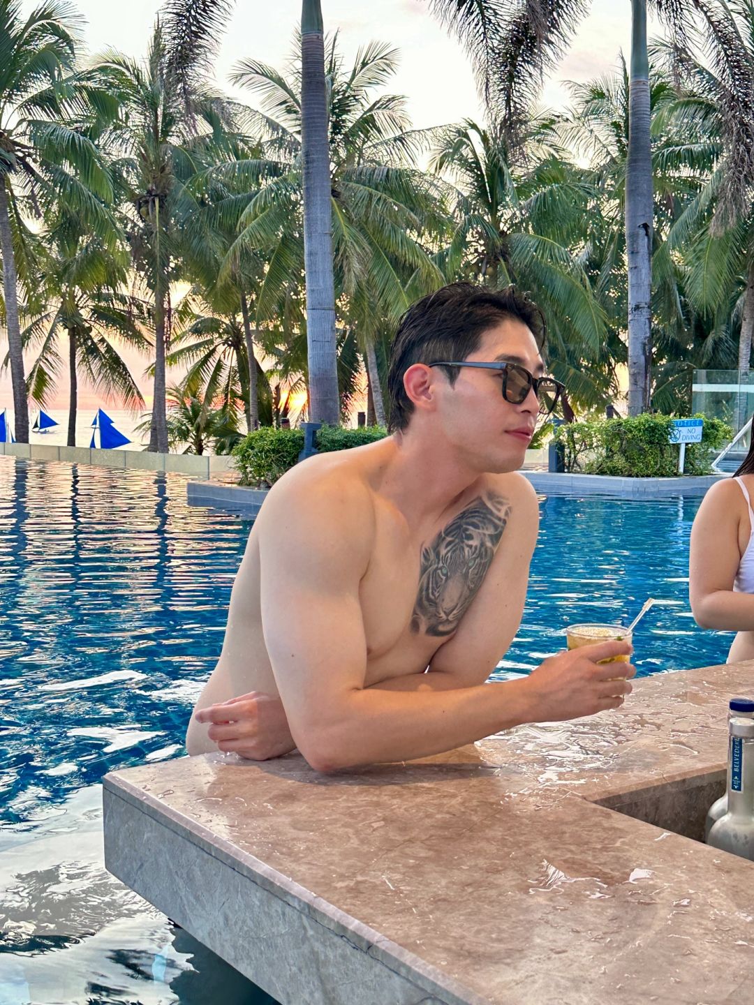 Boracay-Southeast Asian island style, outdoor pool bar on the third floor of Hannah Crystal Sands Hotel in Boracay