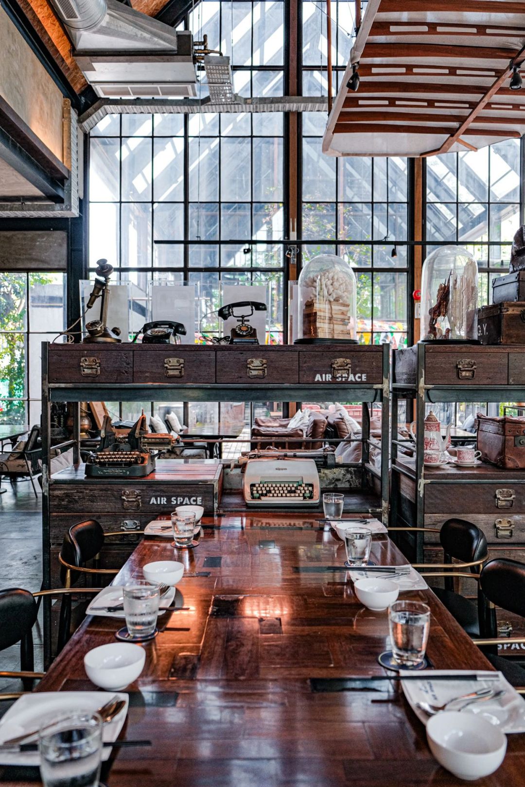 Hua Hin-Air Space, warehouse-style coffee shop in Hua Hin, has a leather world map made in 1903