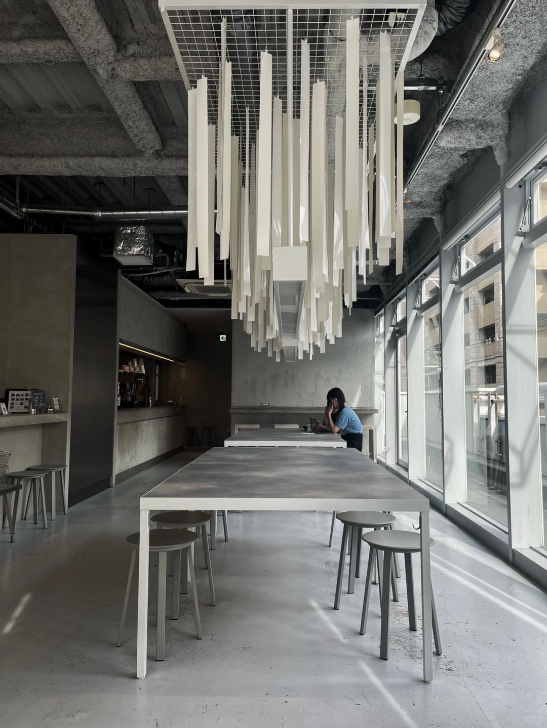 Osaka-Book and Bed in Shinsaibashi, Osaka, minimalist coffee shop with only black and white colors