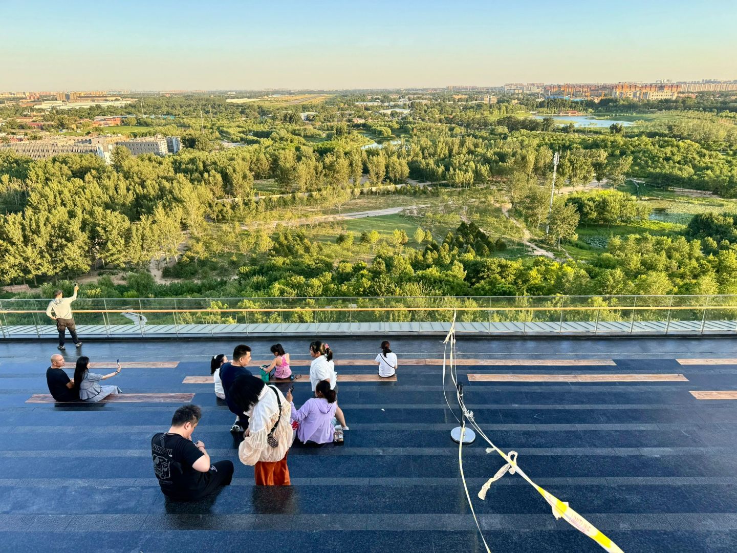 Beijing/Tianjin-Appreciating the urban scenery of Beijing from the observation deck of Nanyuan Forest Wetland Park