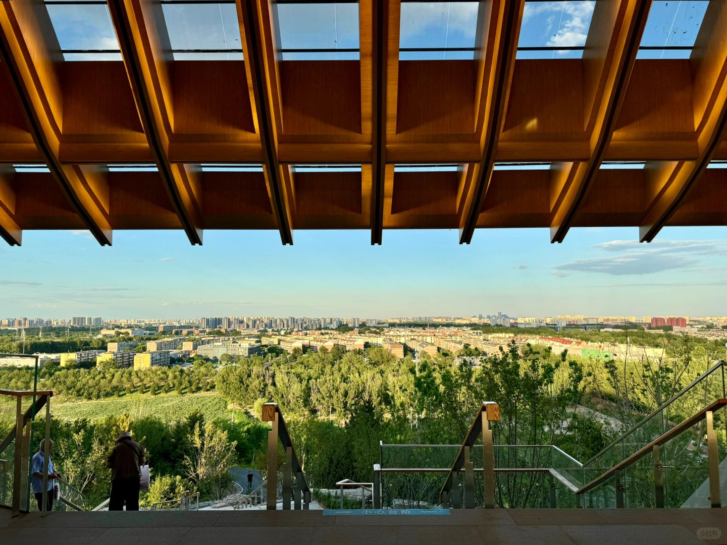 Beijing/Tianjin-Appreciating the urban scenery of Beijing from the observation deck of Nanyuan Forest Wetland Park