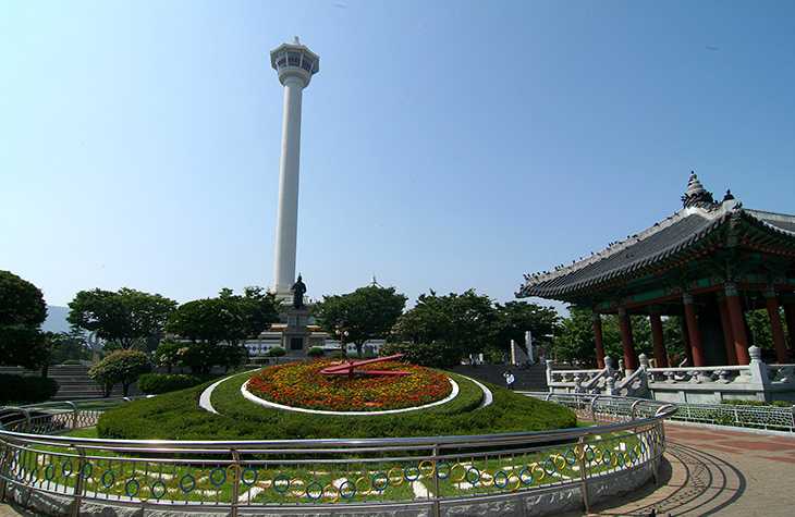 Busan/Jeju-Busan Tower in Yongdusan Park, Busan, South Korea, with a panoramic view of the city