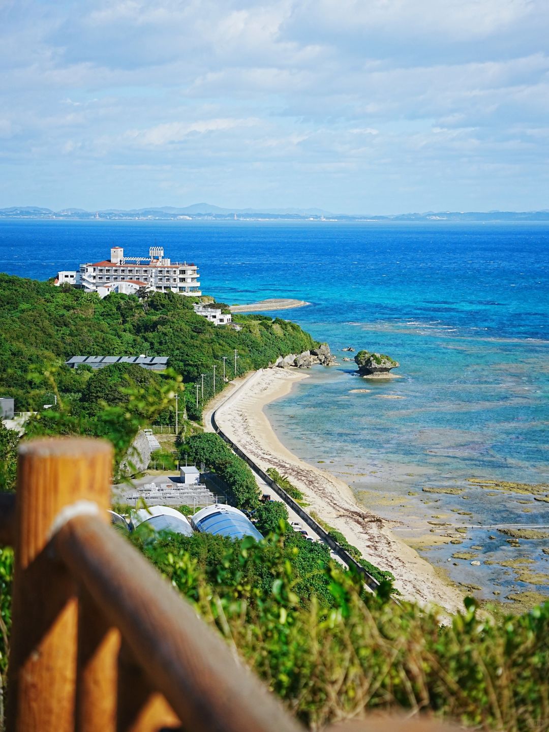 Okinawa-Beautiful Chinian Cape with turbulent waves and the distant sheep