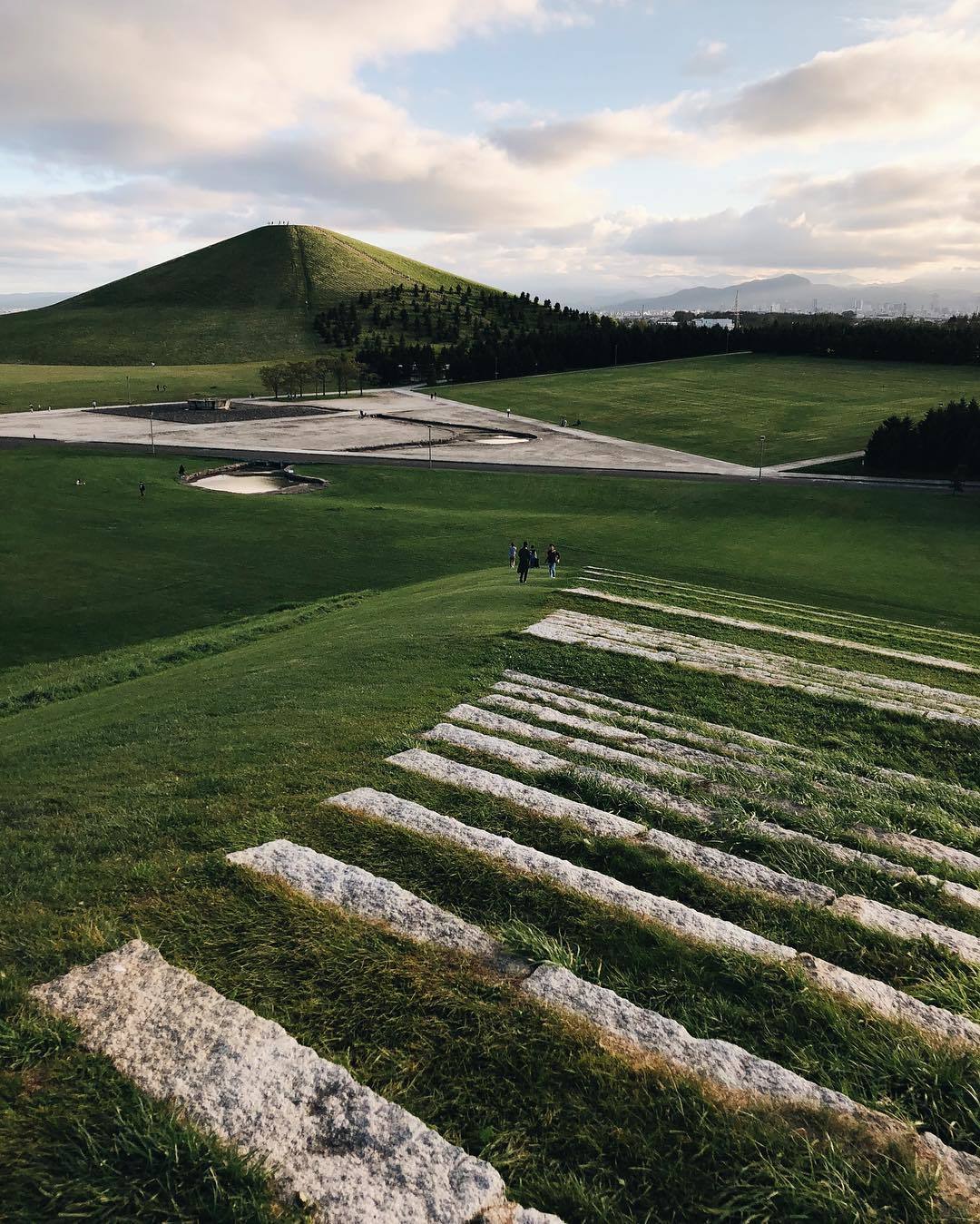 Sapporo/Hokkaido-Moerenuma Park in Sapporo with landscape art installations and hills forming many geometric shapes