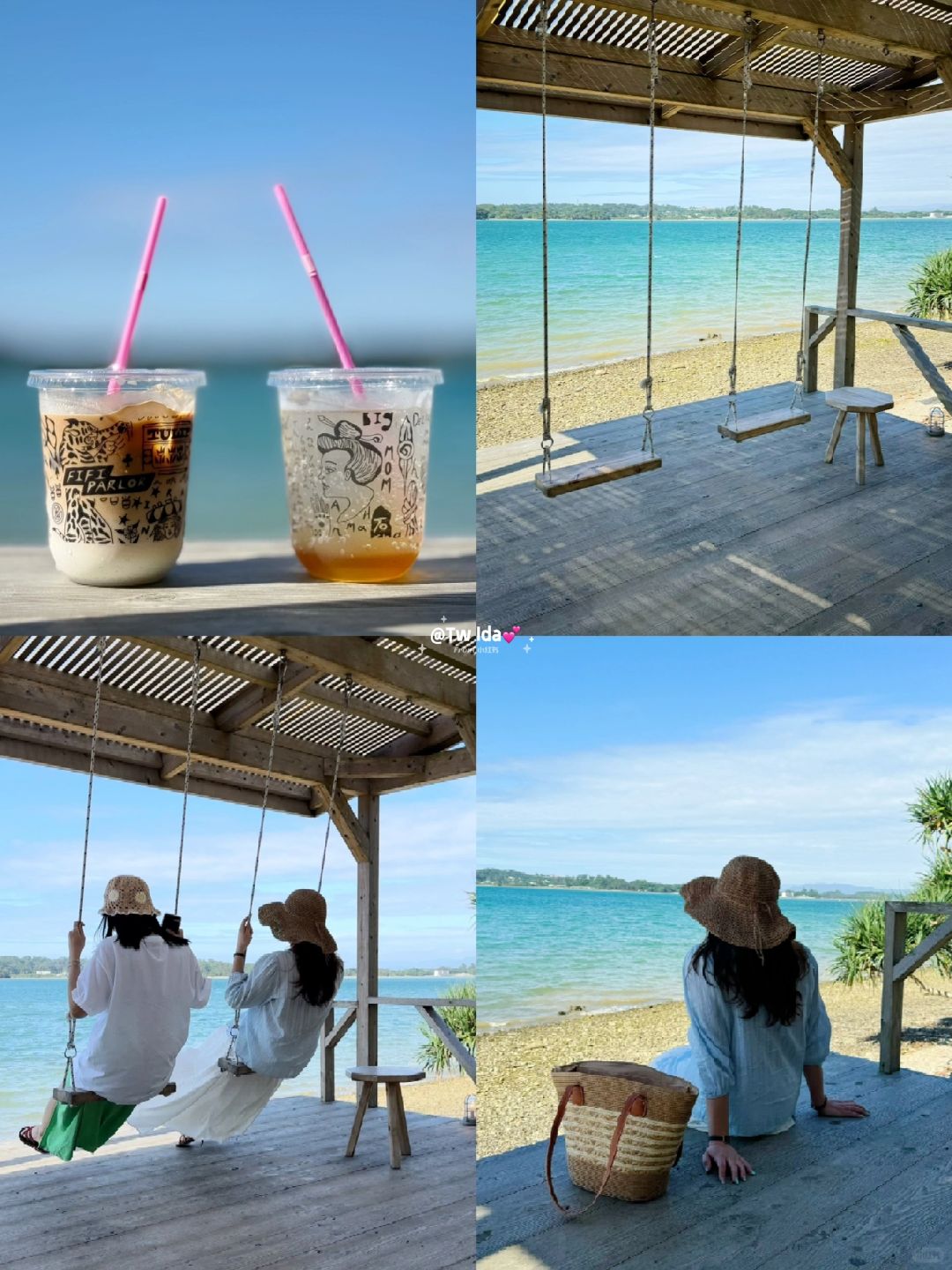 Okinawa-Nago, Northern Okinawa" FIFI PARLOR with seaside swing and blue sky ,white clouds