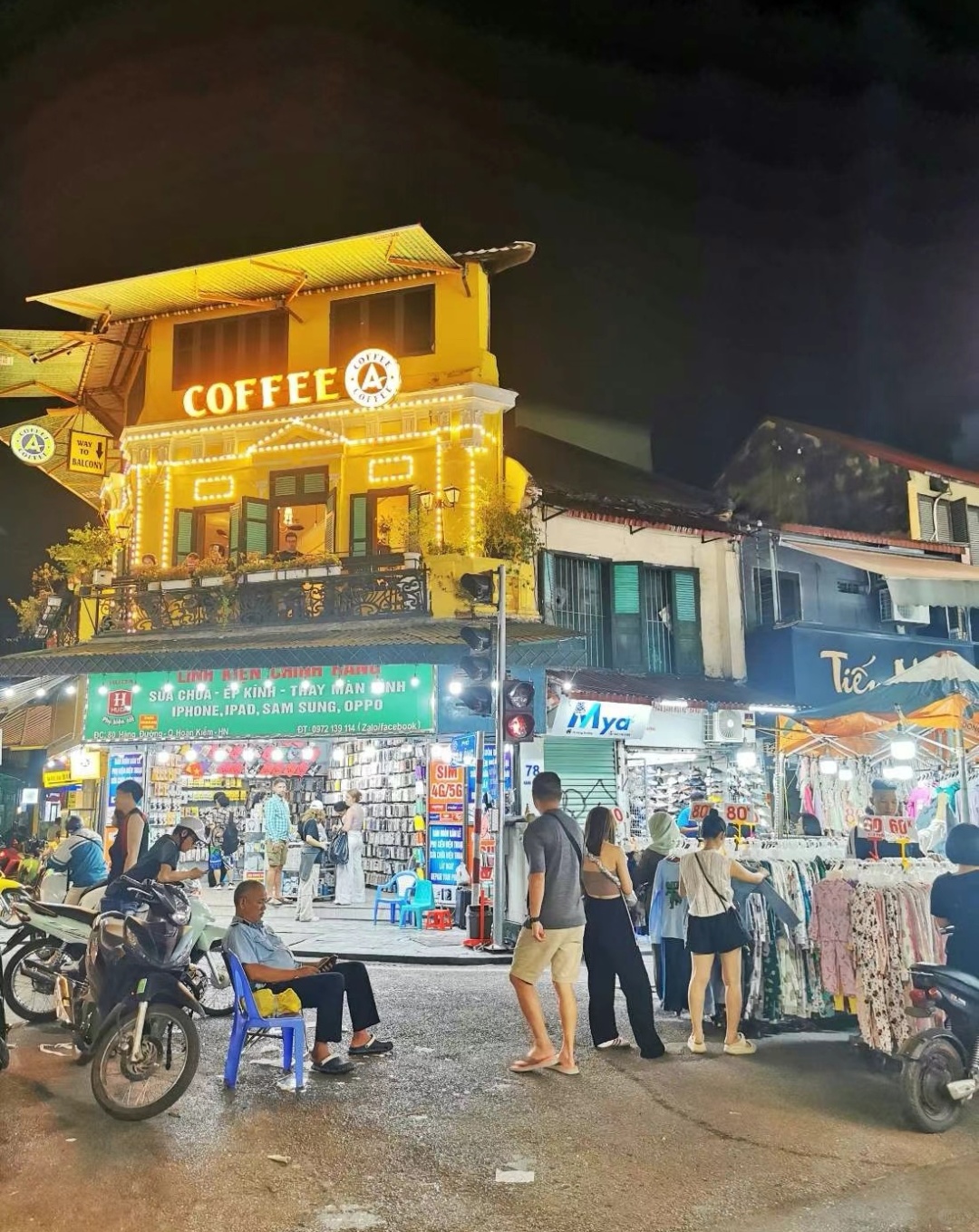 Hanoi-Hoan Kiem Lake area in Hanoi, Vietnam. Night market, food, bars, spas are all available