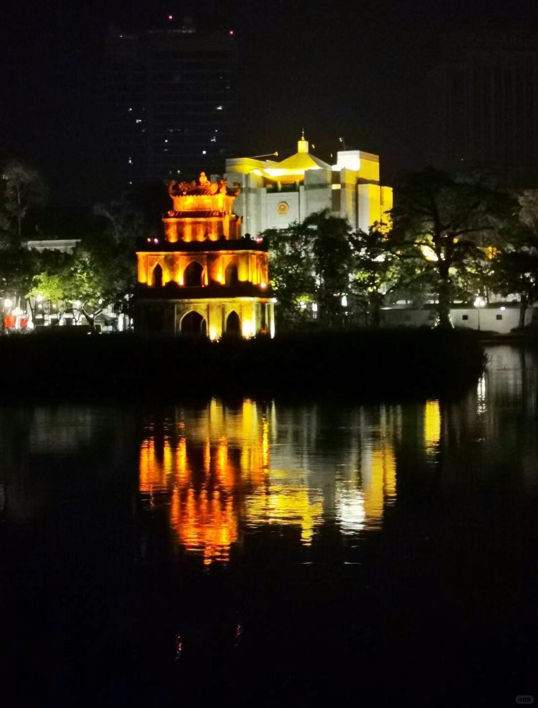 Hanoi-Hoan Kiem Lake area in Hanoi, Vietnam. Night market, food, bars, spas are all available