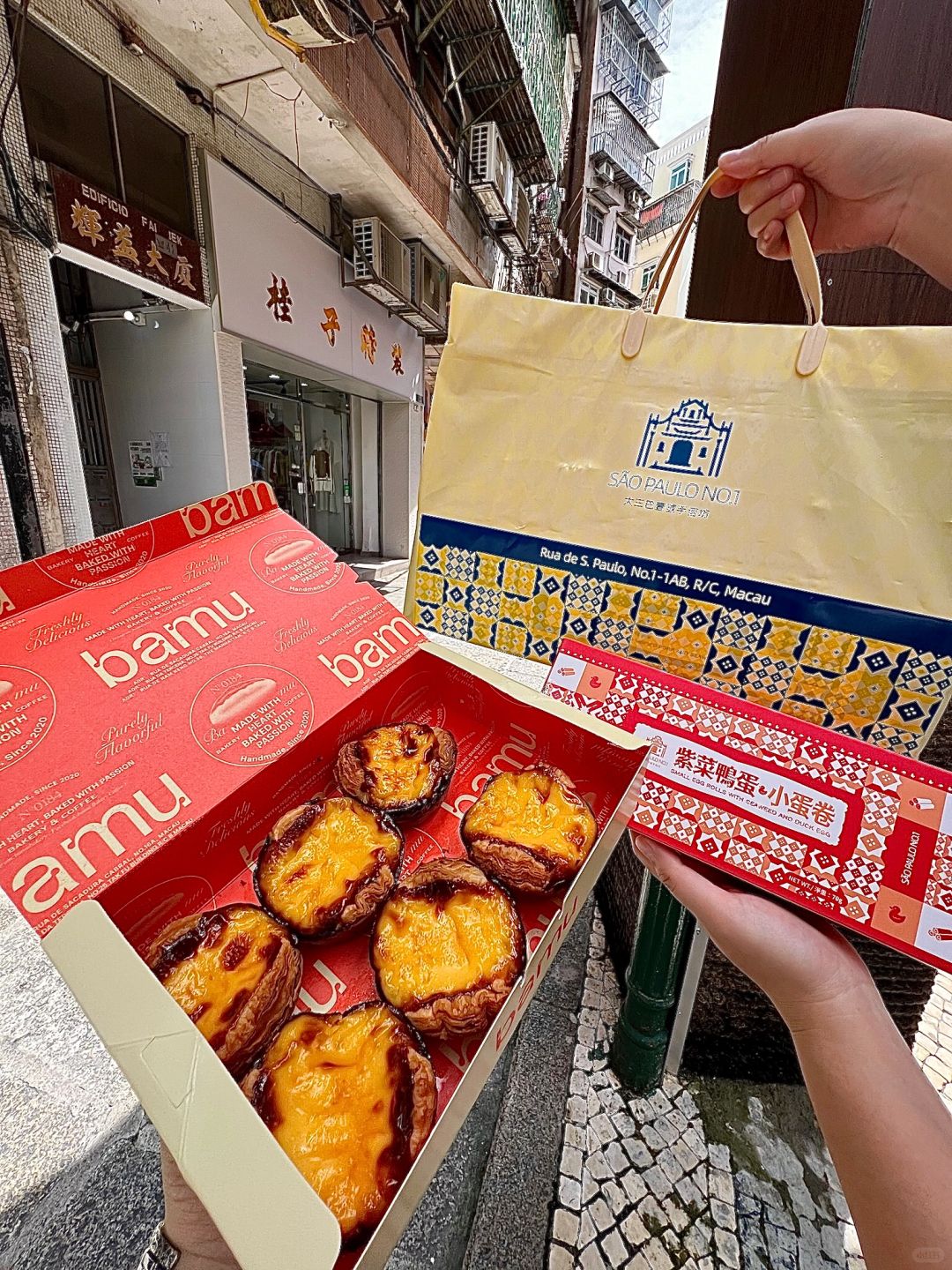 Macao-The best Portuguese egg tarts at Bambu Bakery downstairs at the Ruins of St. Paul's in Macau