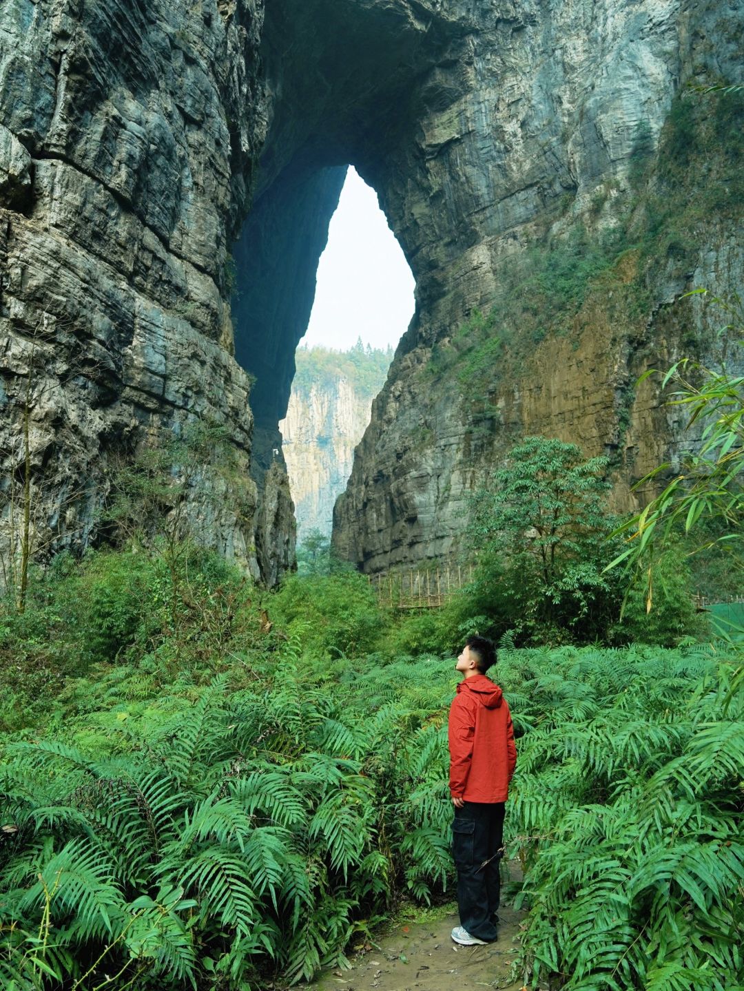 Chengdu/Chongqing-Walking through the cracks of the Tiankeng coal seam in Wulong, Chongqing, is like a fairyland of nature!