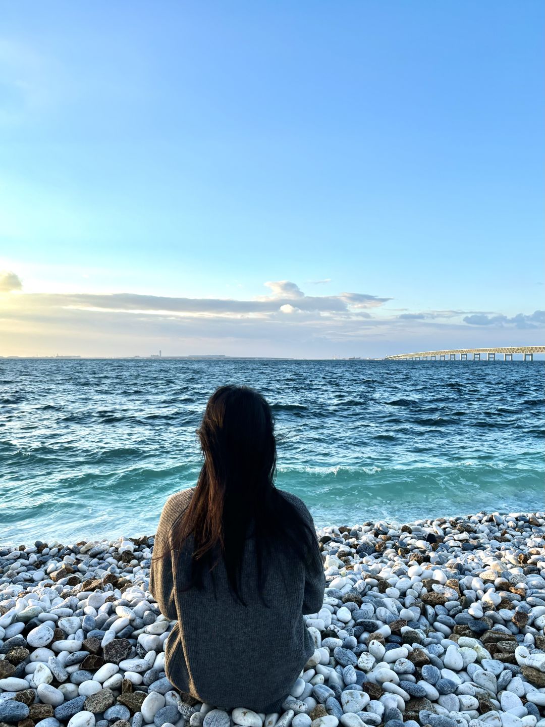 Osaka-Rinku Town is only one subway station away from Kansai Airport, and the jelly-blue sea