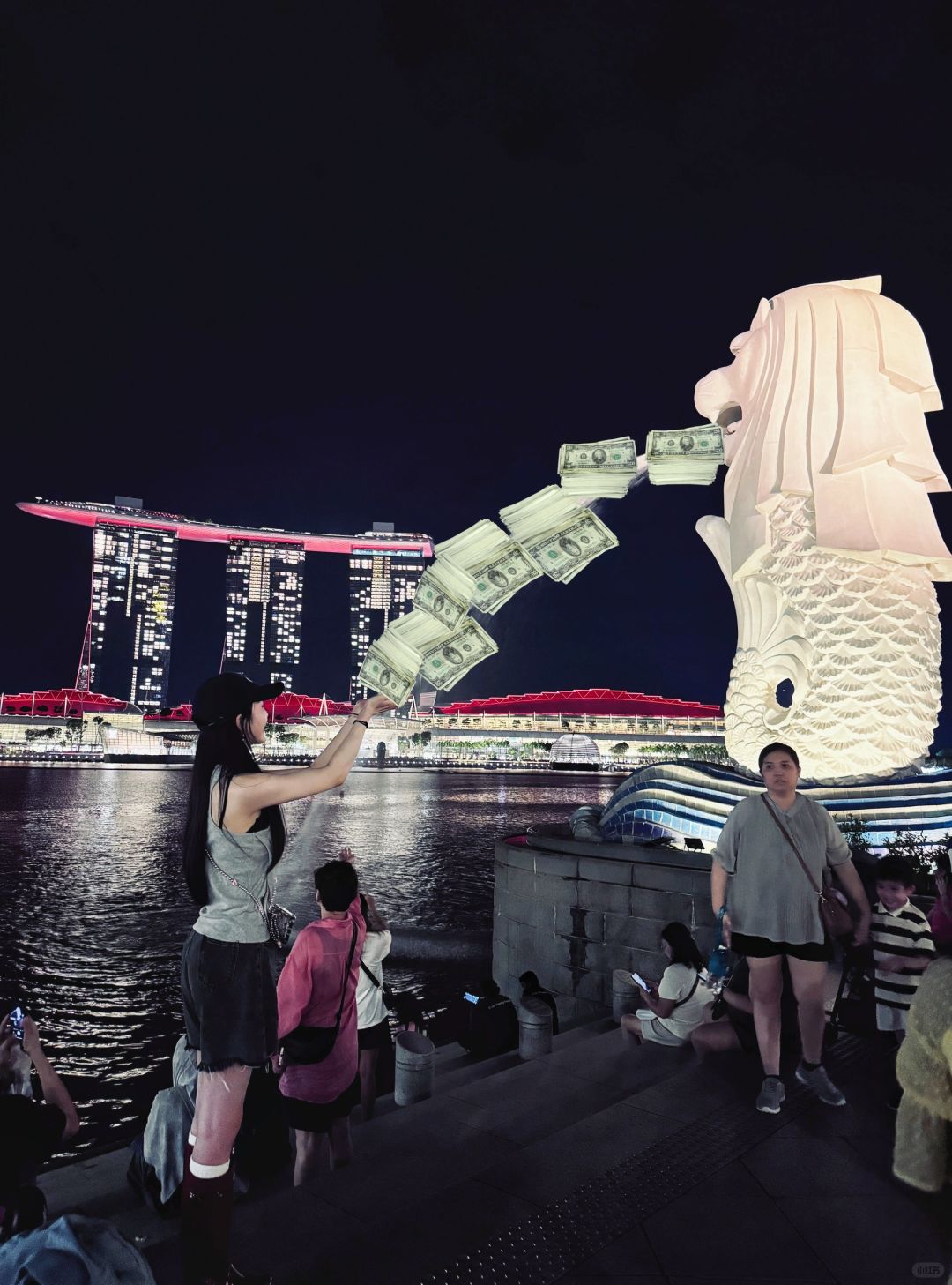 Singapore-Singapore, the safest country in the world. Stay at the Marina Bay Sands and visit the Merlion Park