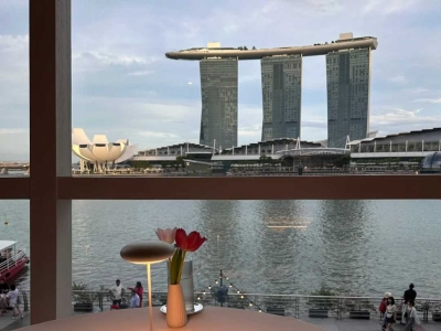 Singapore's two-Michelin-starred Saint Pierre French restaurant offers a light show and fountain in the evening