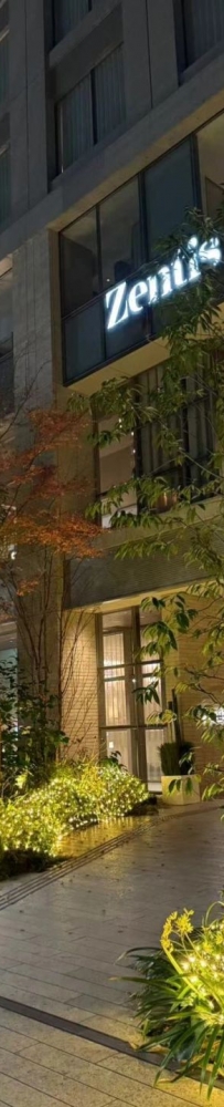 Zentis Hotel in Osaka, Japan, with a log-style decoration and a terrace surrounded by green plants